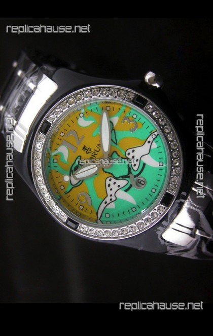 Corum Imitation Ceramics Japanese Replica Watch in Light Green & Yellow Dial