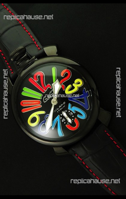 Gaga Milano Italy Japanese Replica PVD Watch in Black Dial