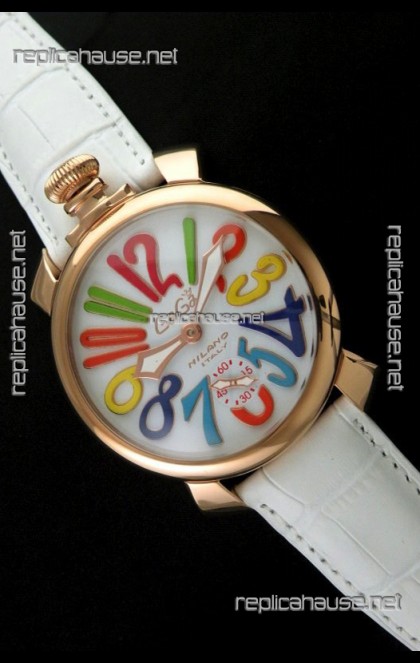 Gaga Milano Italy Japanese Replica Rose Gold Watch in White Dial