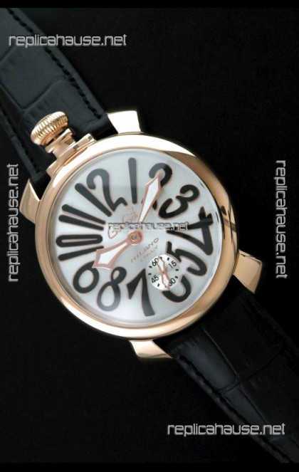 Gaga Milano Italy Japanese Replica Rose Gold Watch in Black Arabic Markers