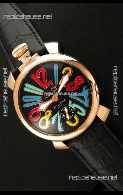 Gaga Milano Italy Japanese Replica Rose Gold Watch in Multi Colour Arabic Markers