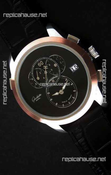 Glashuette ST. Steel Japanese Replica Watch in Black Dial