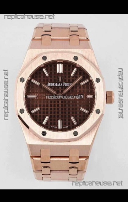Audemars Piguet Royal Oak 33MM Rose Gold Brown Dial 1:1 Mirror Replica Watch