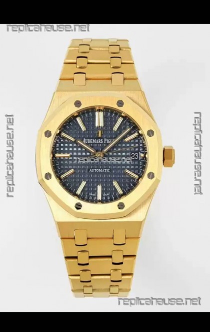 Audemars Piguet Royal Oak 37MM Blue Dial Yellow Gold Watch in 3120 Movement - 1:1 Mirror Replica