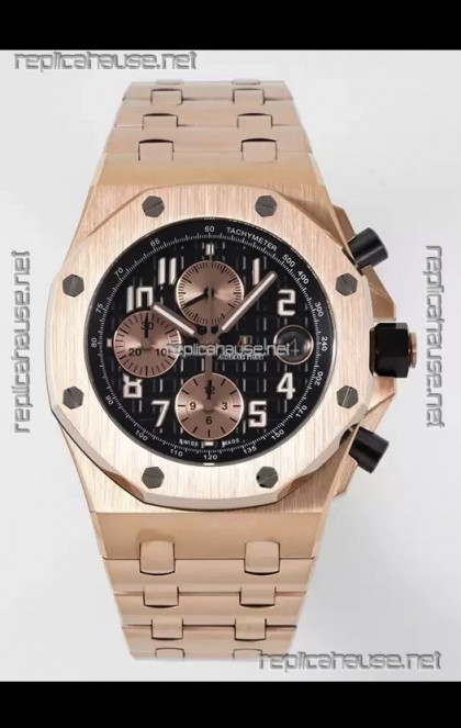 Audemars Piguet Royal Oak Offshore Black Dial Chronograph 1:1 Mirror Replica Watch - Rose Gold 