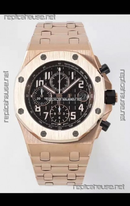 Audemars Piguet Royal Oak Offshore Black Dial Chronograph 1:1 Mirror Replica Watch - Rose Gold 