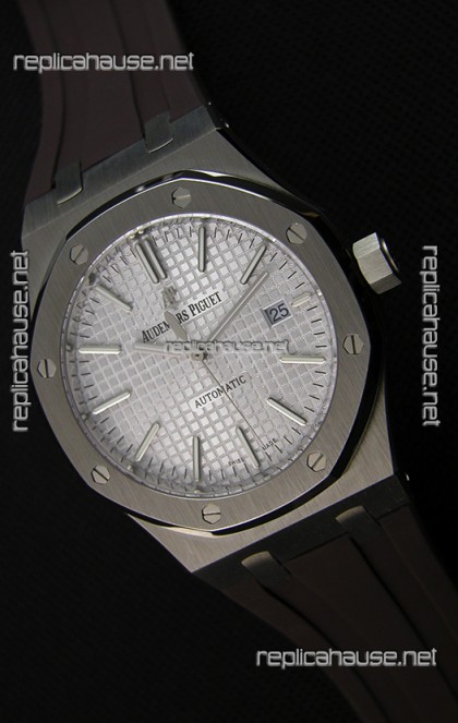 Audemars Piguet Royal Oak 41MM Silver Dial Rubber Strap  - 1:1 Mirror Ultimate Edition
