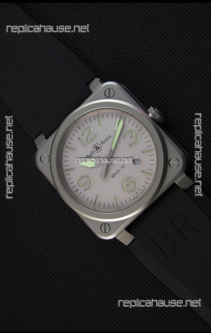 Bell & Ross BR03-92 Horolum Grey Dial Rubber Strap Swiss Replica Watch 1:1 Mirror Replica