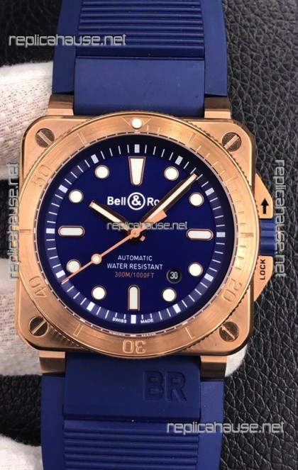 Bell & Ross BR03-92 Diver Rose Gold Blue Dial Swiss Replica Watch 1:1 Mirror Replica
