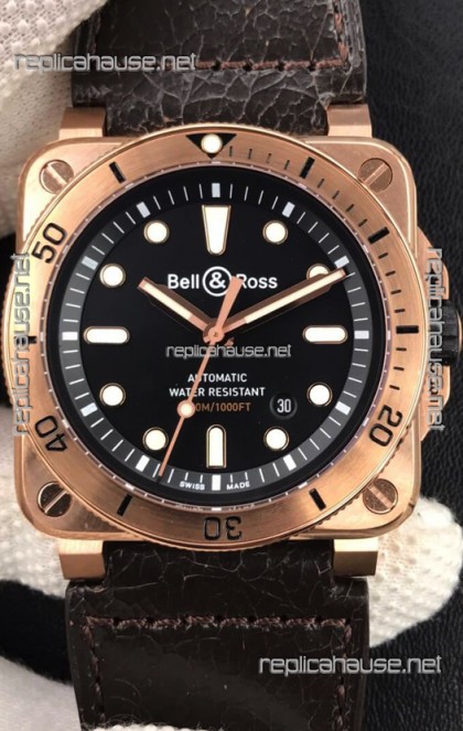 Bell & Ross BR03-92 Diver Rose Gold Black Dial Swiss Replica Watch 1:1 Mirror Replica