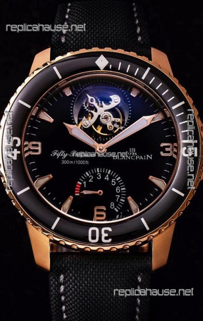 Blancpain Fifty Fathoms Tourbillon 8 Jours 1:1 Mirror Swiss Replica Watch in Rose Gold Casing