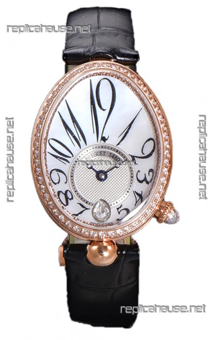 Breguet Reine De Naples Ladies Rose Gold Black Leather Swiss 1:1 Edition Replica Watch