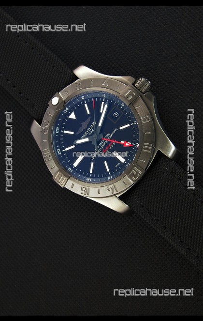 Breitling Avenger II BlackSteel GMT Swiss Replica Watch Nylon Strap 1:1 Mirror Replica Watch