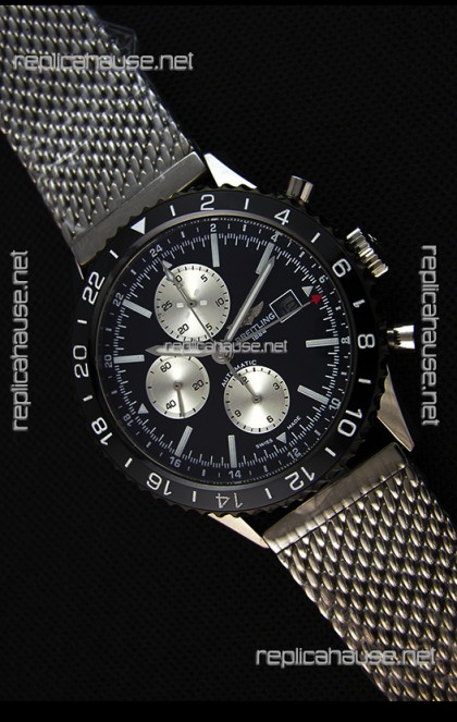 Breitling Chronoliner Steel-Black Mesh Strap in Black Dial Swiss Replica Watch 