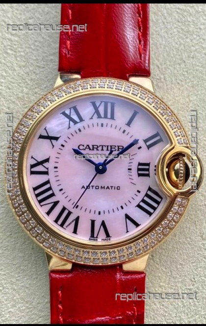 Ballon De Cartier Swiss Automatic 1:1 Mirror Quality 33MM in Rose Gold Pink Pearl Dial