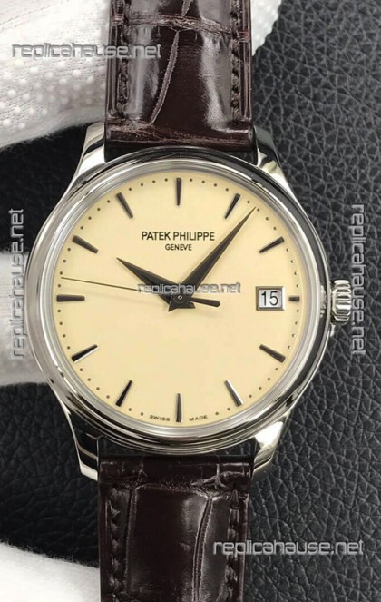 Patek Philippe Calatrava 5227G-001 Pale Yellow Dial 1:1 Mirror Swiss Replica Steel Casing