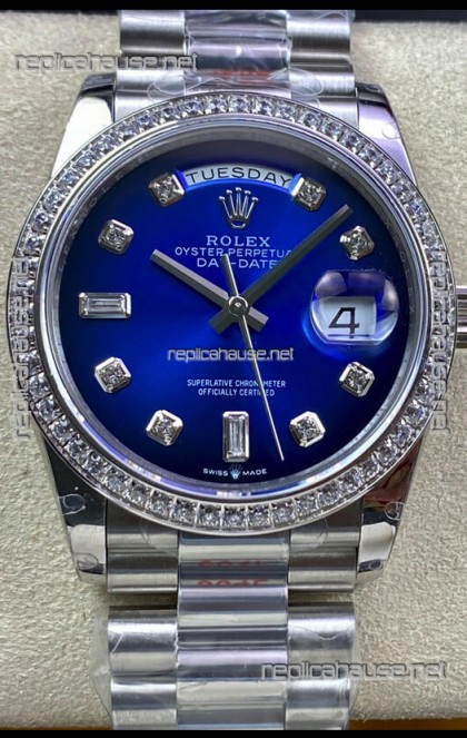 Rolex Day Date 36MM M128239-0023 904L Steel in Blue Dial 1:1 Mirror Replica