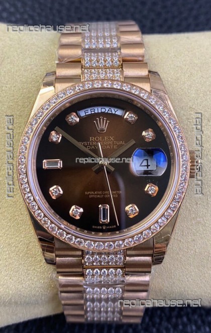 Rolex Day Date Presidential M128345rbr-0041 18K Rose Gold Watch 36MM - Brown Dial 1:1 Mirror Quality