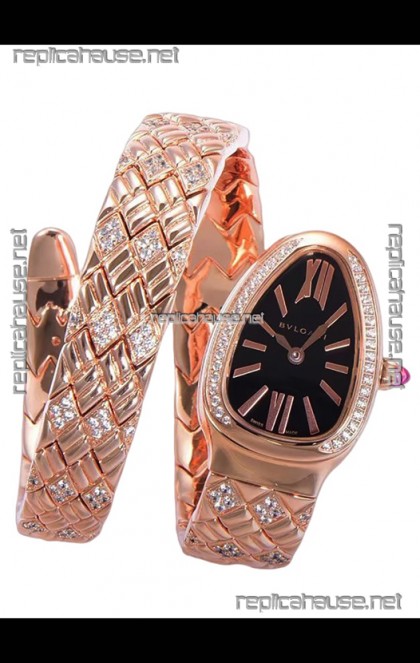 Bvlgari Serpenti Edition Rose Gold Casing Black Dial Watch in 1:1 Mirror Quality