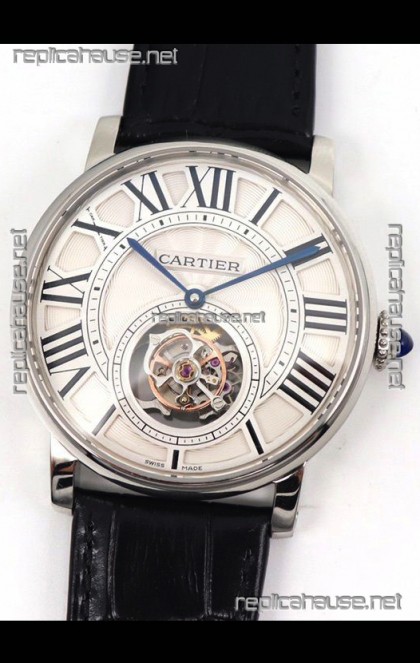 Rotonde De Cartier Flying Tourbillon Swiss Replica Watch in Steel Casing