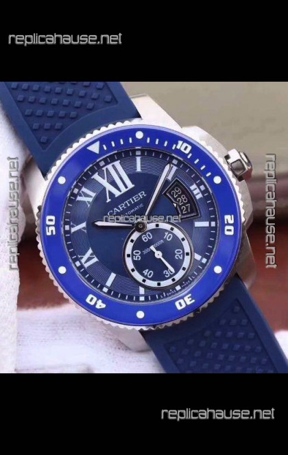 Calibre De Cartier Watch 42MM Blue Dial Steel Case - 1:1 Mirror Replica Watch