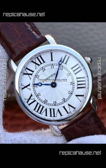 Ronde De Cartier Swiss Replica Watch - White dial in Leather Strap