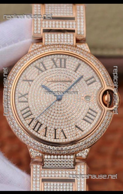 Ballon De Cartier Swiss Automatic Watch with Diamonds Embedded Dial and Casing - 42MM