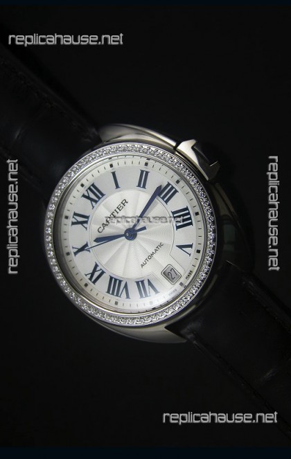 Cle De Cartier Watch 40MM Steel Case Diamonds Bezel - 1:1 Mirror Replica Watch