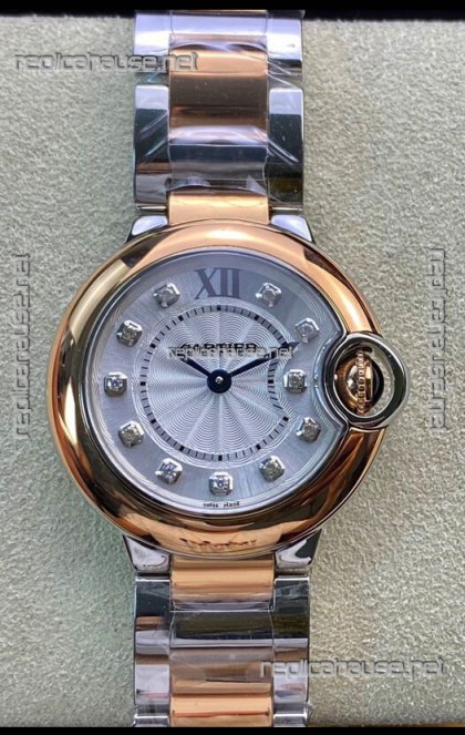 Ballon De Cartier Swiss Quartz 1:1 Mirror Quality 28MM in 2 Tone Rose Gold Casing