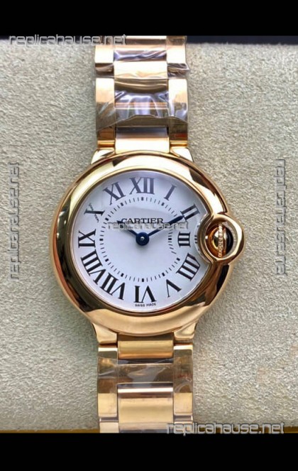 Ballon De Cartier Swiss Quartz 1:1 Mirror Quality 28MM in Rose Gold Casing