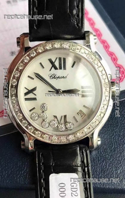 Chopard Happy Stainless Steel Swiss Quartz Watch 1:1 Mirror Replica - Genuine Diamonds 