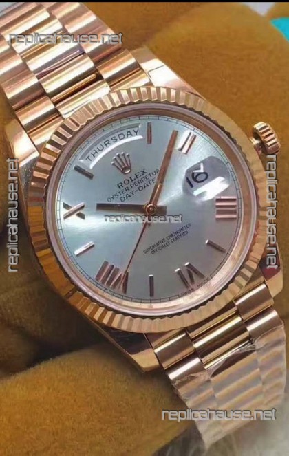 Rolex Day Date 40MM 228235 1:1 Rose Gold in Silver Dial 1:1 Mirror Replica Watch