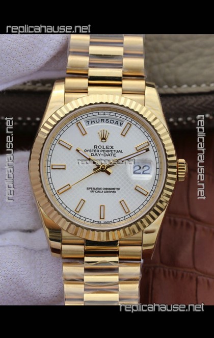 Rolex Day Date Presidential 904L Steel Yellow Gold 40MM - White Dial 1:1 Mirror Quality Watch