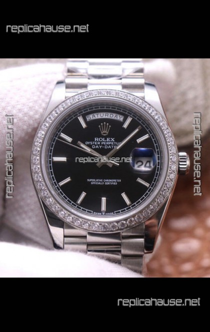 Rolex Day Date Presidential 904L Steel 40MM - Black Dial 1:1 Mirror Quality Watch