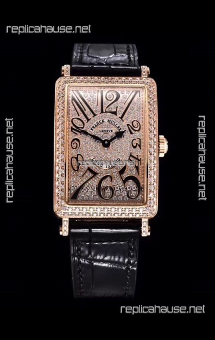 Franck Muller Long Island Color Dreams Pink Gold Swiss Watch in Black Strap