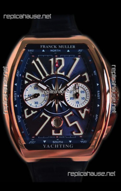 Franck Muller Vanguard Chronograph 18K Pink Gold Blue Dial Swiss Watch 