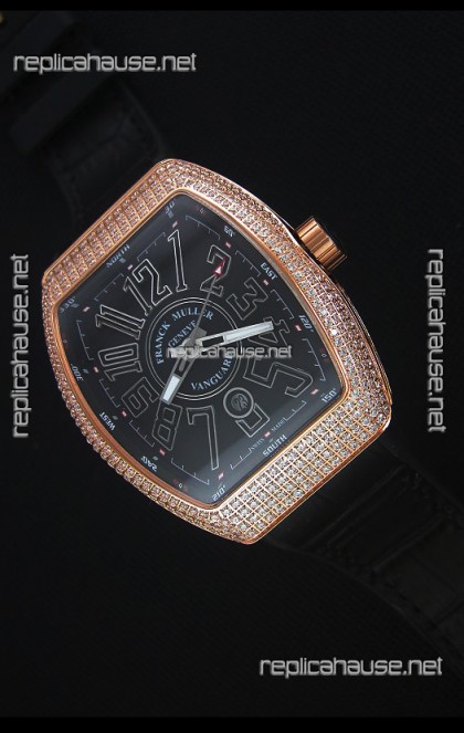 Franck Muller Vanguard Gold Swiss Replica Watch in Black Dial 