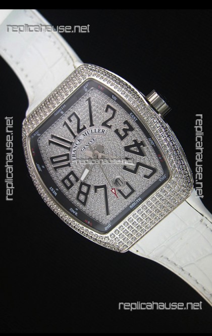 Franck Muller Vanguard Swiss Replica Watch in Diamonds Encrusted Dial