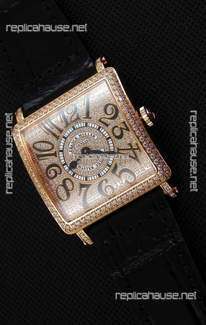 Franck Muller Master of Sqaure Ladies Quartz Replica Watch in Pink Gold Case