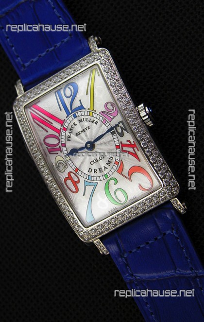 Franck Muller Long Island Color Dreams Ladies Swiss Replica Watch - Blue Strap