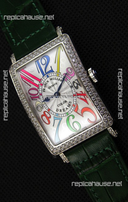 Franck Muller Long Island Color Dreams Ladies Swiss Replica Watch - Green Strap