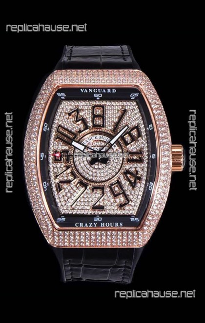 Franck Muller Vanguard Crazy Hours Edition in Rose Gold Plating - Black Numerals