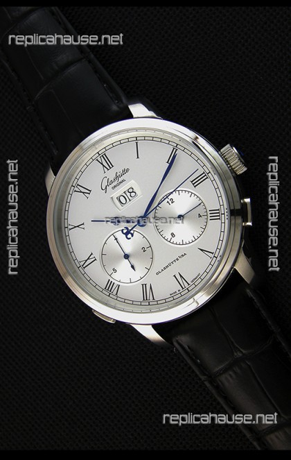 Glashuette Dual Sub Dial Japanese Replica Watch in White Dial