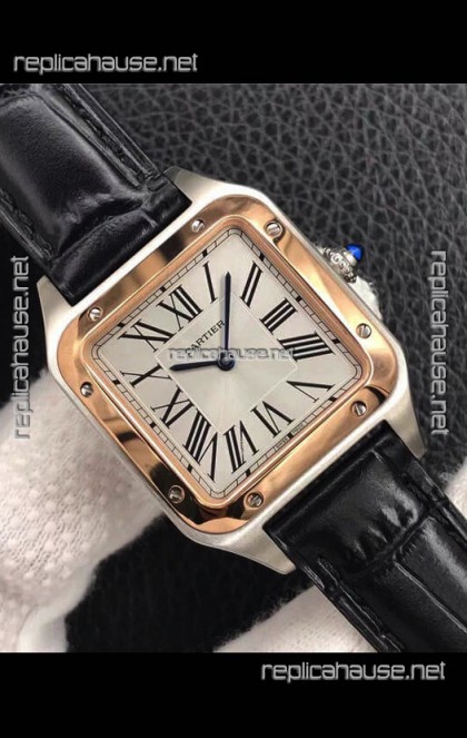 Cartier Santos Dumont 1:1 Mirror Swiss Replica Watch in Steel Casing Rose Gold Bezel 42MM