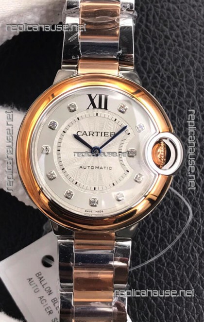 Ballon De Cartier Swiss Quartz 1:1 Mirror Quality 28MM in Two Tone Rose Gold Casing