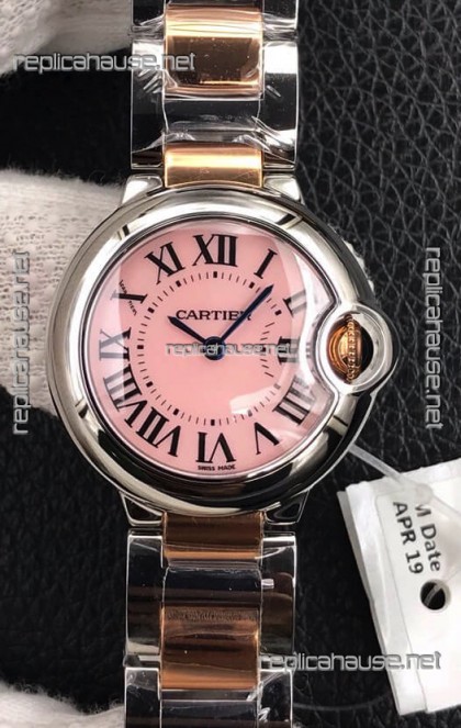 Ballon De Cartier Swiss Quartz 1:1 Mirror Quality 28MM in Two Tone Rose Gold Strap