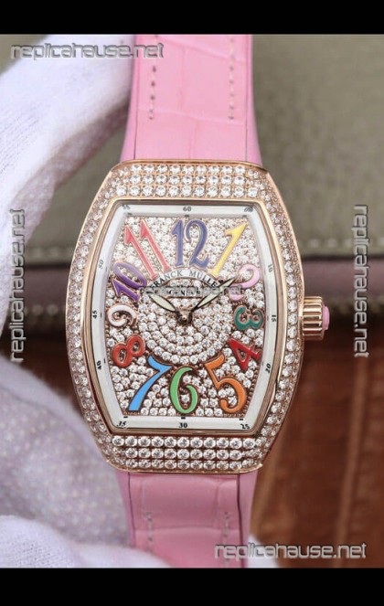 Franck Muller Vanguard Ladies 1:1 Mirror Swiss Replica Watch 32MM Wide Rose Gold Casing