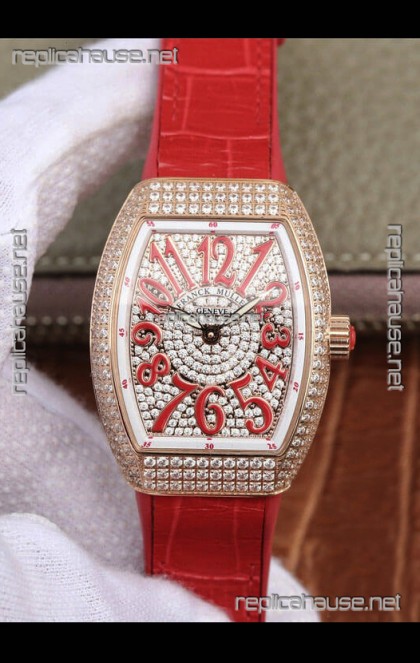 Franck Muller Vanguard Ladies 1:1 Mirror Swiss Replica Watch 32MM Wide Rose Gold Casing