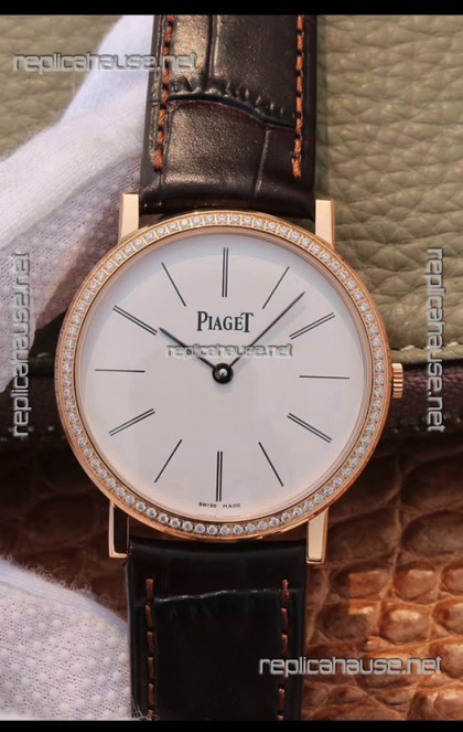 Piaget Altiplano G0A31114 1:1 Mirror Swiss Replica Watch in Rose Gold White Dial Diamonds Bezel