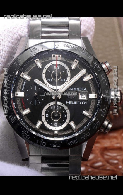 Tag Heuer Carrera Heuer 01 Swiss Replica Watch in Steel Casing Ceramic Bezel 43MM